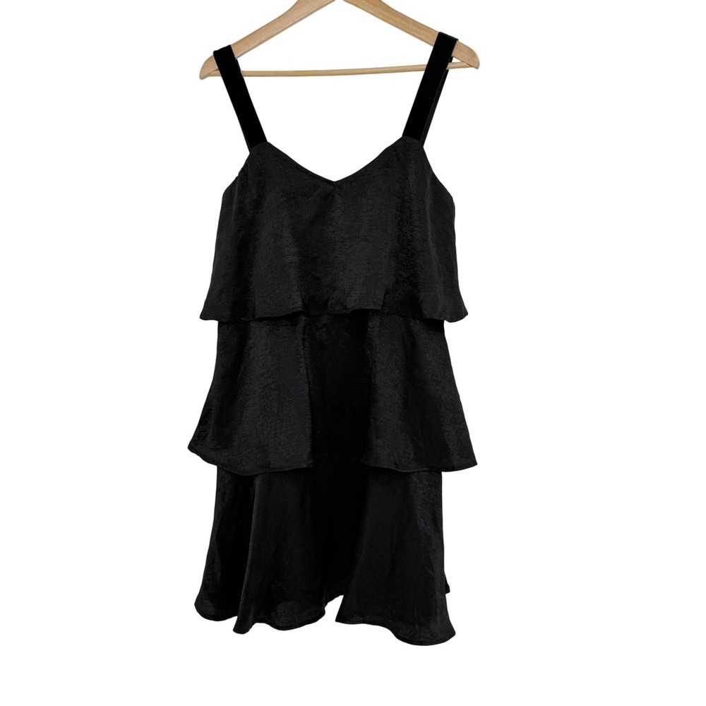 NWT Sweet Lemon Black Tiered Ruffle Mini Dress Velvet‎ Straps Size Medium